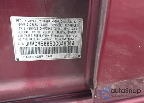 2003 Honda Accord 2.4 Ex из США, поврежденный, VIN JHMCM56653C049304